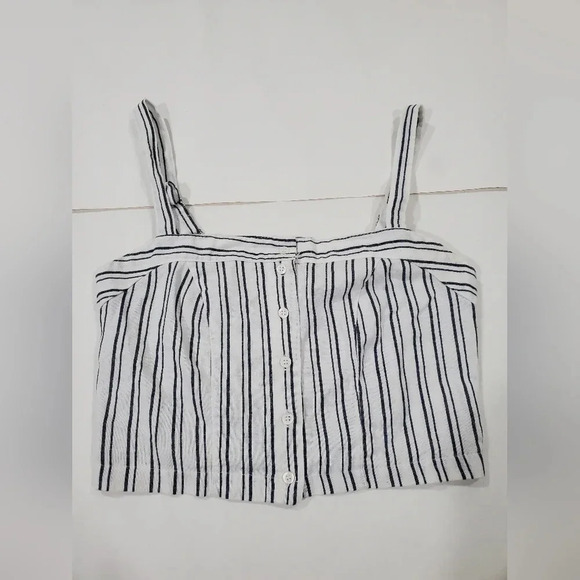 Brandy Melville One Size Striped Button Front Crop Top Cotton/linen. - Picture 2 of 8